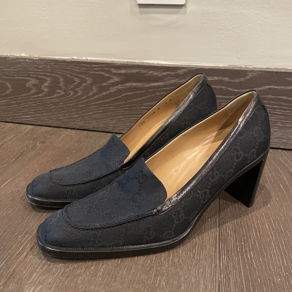 Gucci Canvas Monogram Block Heels  Size 8 Women. Black Heels